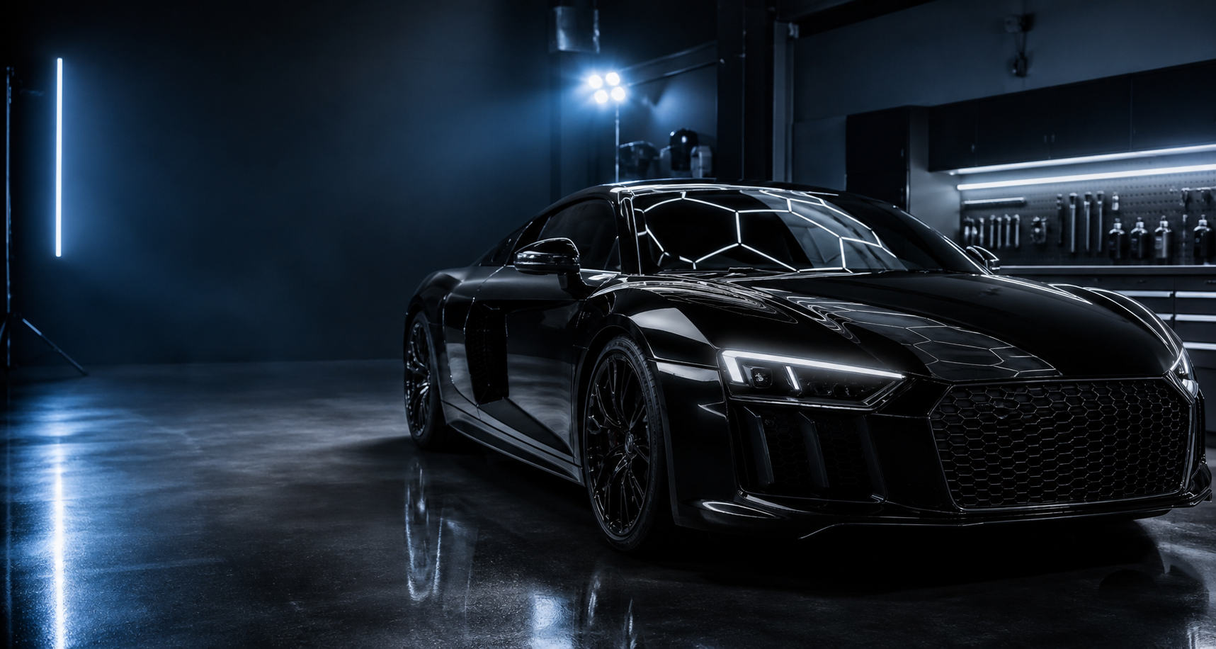 Luxury car in a modern premium showroom